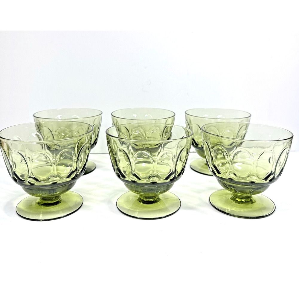 Fostoria Olive Green Footed Dessert Bowls Set of 6 Vintage Glass READ